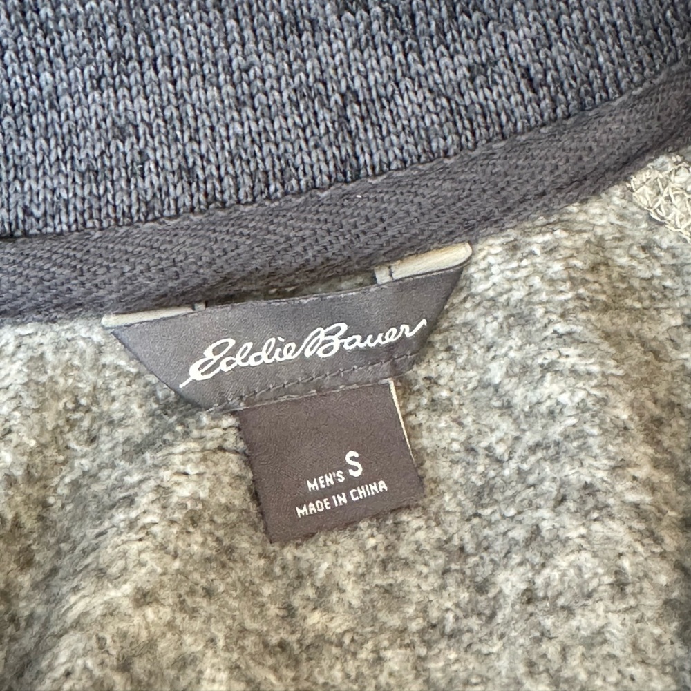 Eddie Bauer grey quarter zip sweater, stitched branding, like new - Picture 5 of 9